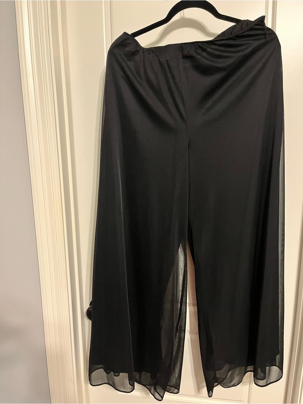 Alex Evenings Black Wide-Leg Sheer Overlay Pants